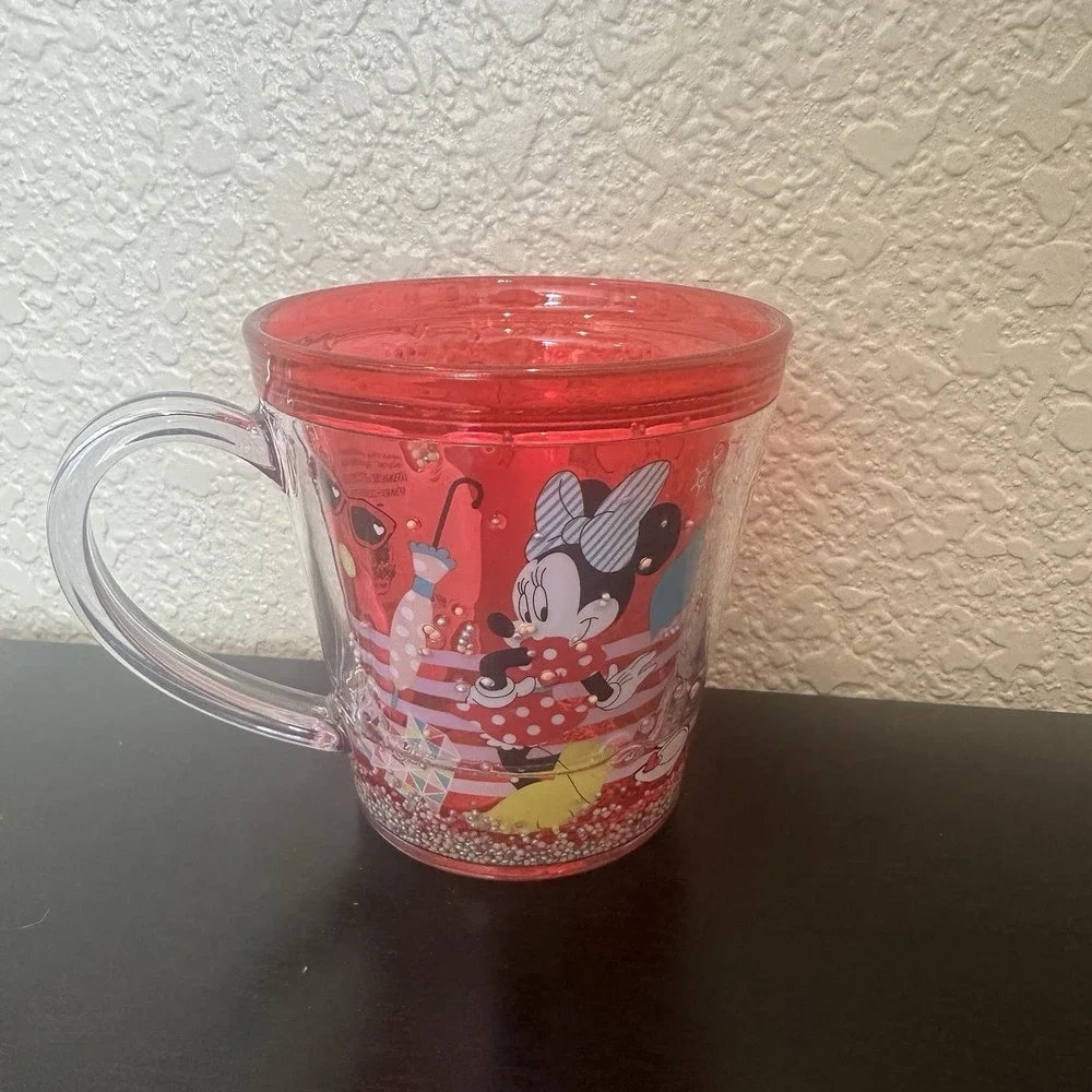 Disney Store NWT Minnie Mouse Cup Mug Double Walled Glitter Shake